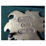 Williamsburg Virginia MetalCrafters: (2) 1999 trivets; 2001 door stop; Skelton key