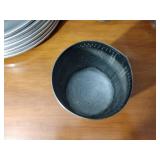 Country pcs: 9 plates, wall sconce; cheese strainer; tin candle holder; tin crimped base lamp w/shade