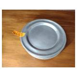 Country pcs: 9 plates, wall sconce; cheese strainer; tin candle holder; tin crimped base lamp w/shade