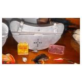 Antique Fly lures, some Heddon we think; 2 aluminum metal belt bait holders