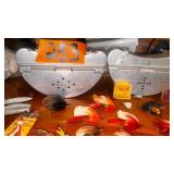 Antique Fly lures, some Heddon we think; 2 aluminum metal belt bait holders