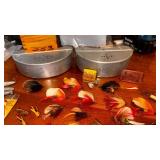 Antique Fly lures, some Heddon we think; 2 aluminum metal belt bait holders