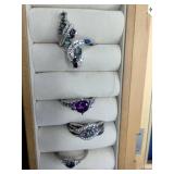 Blonde Oak Wooden 4 Drawer Jewelry Box with Mirror and Opening Door with Rings