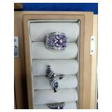 Blonde Oak Wooden 4 Drawer Jewelry Box with Mirror and Opening Door with Rings