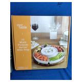 Hayden 6-Piece Multi-Purpose Serveware Tray and Oneida Park Lane Silver Plated Chip-and-Dip Server Big Round Fancy Embossed Party Platter - Unused