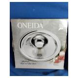 Hayden 6-Piece Multi-Purpose Serveware Tray and Oneida Park Lane Silver Plated Chip-and-Dip Server Big Round Fancy Embossed Party Platter - Unused