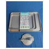 3 Pack of Baking Sheets and  Tortilla Press
