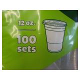 100 Sets 12 oz Plastic Cups and Lid...