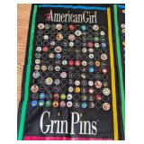 Pair of American Girl Doll Grin Pin Banners and Many Grin Pins