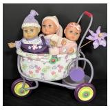 Three Battat Baby Dolls and Stroller