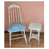 Vintage White Painted Chair and Side Table