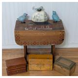 Decorative Wood Stool and Boxes