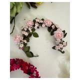 Vintage Ladies Hand Sewn Pouch Purse & Flower Headbands