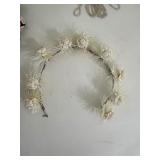 Vintage Ladies Hand Sewn Pouch Purse & Flower Headbands