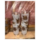 Vintage Libbey Gold Leaf 10 Tumbler Set and Carrier, Hollywood Regency 12 oz