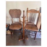 Lot of (2) Wooden Chairs & Coat Hanger