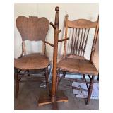 Lot of (2) Wooden Chairs & Coat Hanger