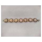 Vintage Goldtone Faux Opal Cabochan & Purple Crystal Bracelet