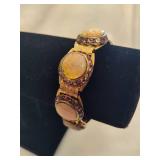 Vintage Goldtone Faux Opal Cabochan & Purple Crystal Bracelet