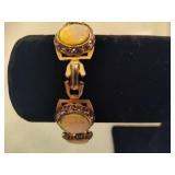 Vintage Goldtone Faux Opal Cabochan & Purple Crystal Bracelet