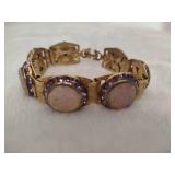 Vintage Goldtone Faux Opal Cabochan & Purple Crystal Bracelet