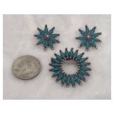 Zuni Style Needlepoint Brooch & Earrings Set