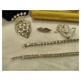 Rhinestone Jewelry Lot & Beautiful Rhinestone Decorated Trinket Box