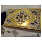 Rhinestone Jewelry Lot & Beautiful Rhinestone Decorated Trinket Box