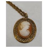 12K GF Signed Winard Cameo Pendant & Chain