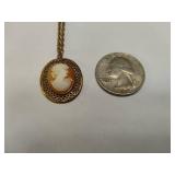 12K GF Signed Winard Cameo Pendant & Chain