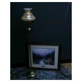 Vintage lamp (works) with framed ar...