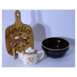 Vintage Crock, teapot, cutting boar...