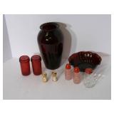 Vintage Rudy Red Vase and Galssware...