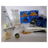 Vintage Toy tractors, eye glasses, ...