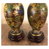Two Vintage Brass Accented Cloisonné Ware Vases with Bases