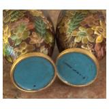 Two Vintage Brass Accented Cloisonné Ware Vases with Bases