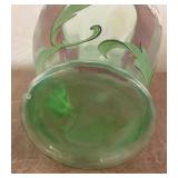 Antique Green Glass Pitcher with 5 Matching Tumblers, Floral Design