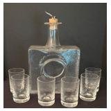 Vintage Iittala Tapio Wirkkala Decanter with Six Snapsilasi Cordial Glasses