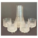 Iittala Ultima Thule Carafe with Four Coordinating Low Ball Glasses / Iittala Ultima Thule Cocktail Pitcher Set