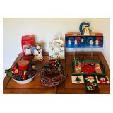 Sweet Holiday Decor Including Ceramic Tealight Holder, Petite Wreath, Hand Carved Wood Peace Sign and More!