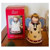 Sweet Holiday Decor Including Ceramic Tealight Holder, Petite Wreath, Hand Carved Wood Peace Sign and More!