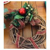 Sweet Holiday Decor Including Ceramic Tealight Holder, Petite Wreath, Hand Carved Wood Peace Sign and More!
