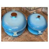 Two Vintage Piece Le Creuset Enzo Mari Sky Blue Cast Iron Casserole Dishes
