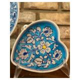 Large Round Caglar India Ceramic Coaster and Heart Shaped Trinket Dish