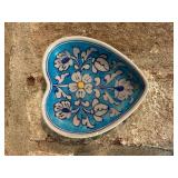 Large Round Caglar India Ceramic Coaster and Heart Shaped Trinket Dish