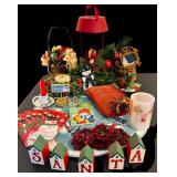 Fun Christmas Decor including Greenery, Baskets, Plate, Candle Lantern and More