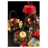 Fun Christmas Decor including Greenery, Baskets, Plate, Candle Lantern and More