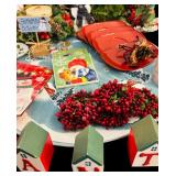 Fun Christmas Decor including Greenery, Baskets, Plate, Candle Lantern and More