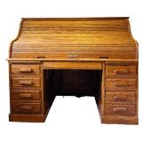 Vintage Oak Roll Top Desk by Oak Crest Manufacturing with Brass Hardware