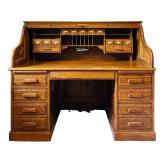 Vintage Oak Roll Top Desk by Oak Crest Manufacturing with Brass Hardware